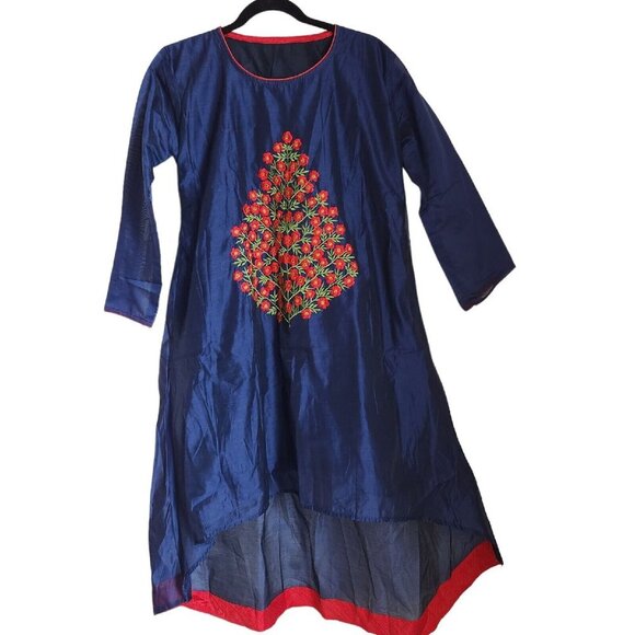 Straight Kurti Embroidery Work Dress Women's‎ Casual Wear Kurta Floral - Picture 1 of 14